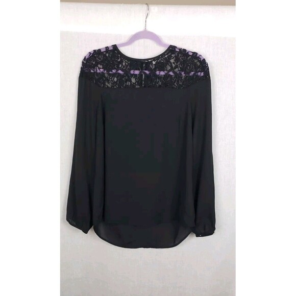 Daniel Rainn Top Blouse M Black Lace Bodice Button Keyhole Back Gothic Witchy - Picture 1 of 6